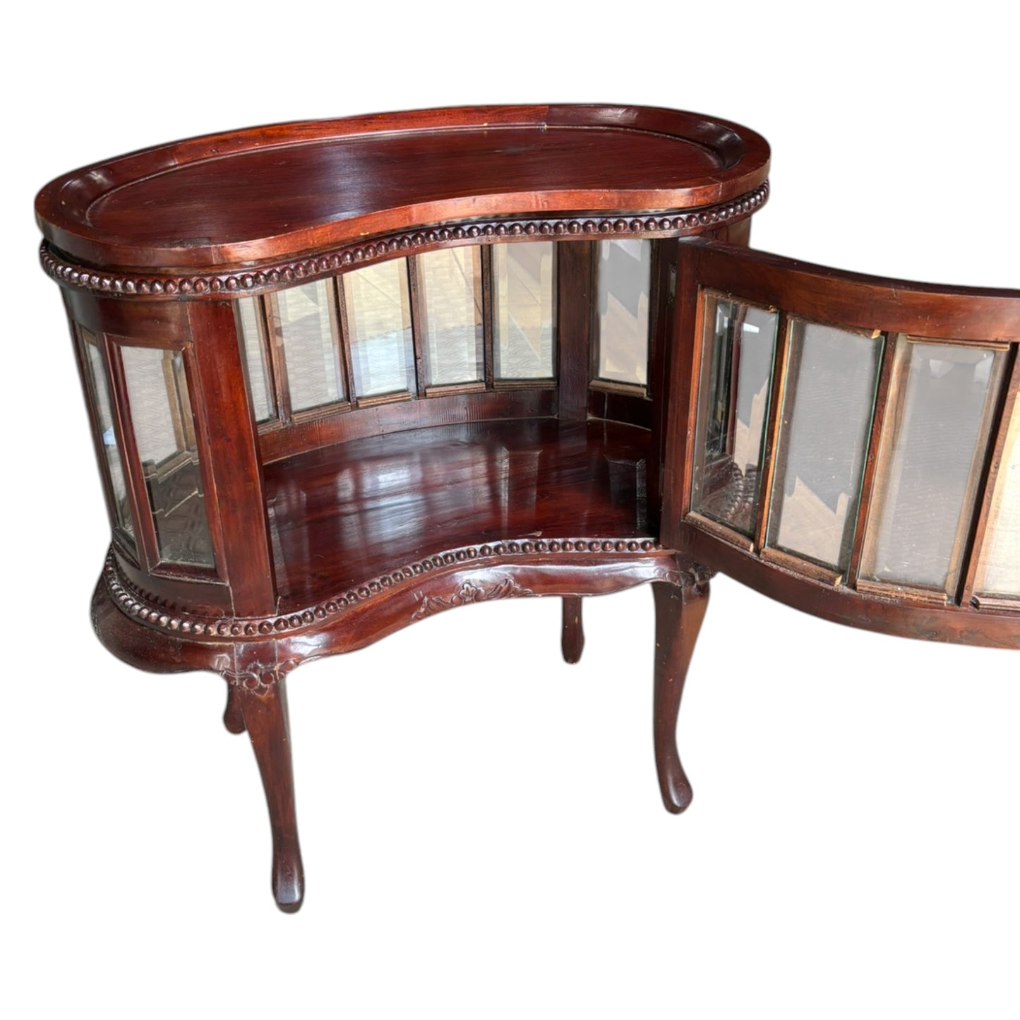 Vintage Mahogany Queen Anne Style Vitrine Cabinet