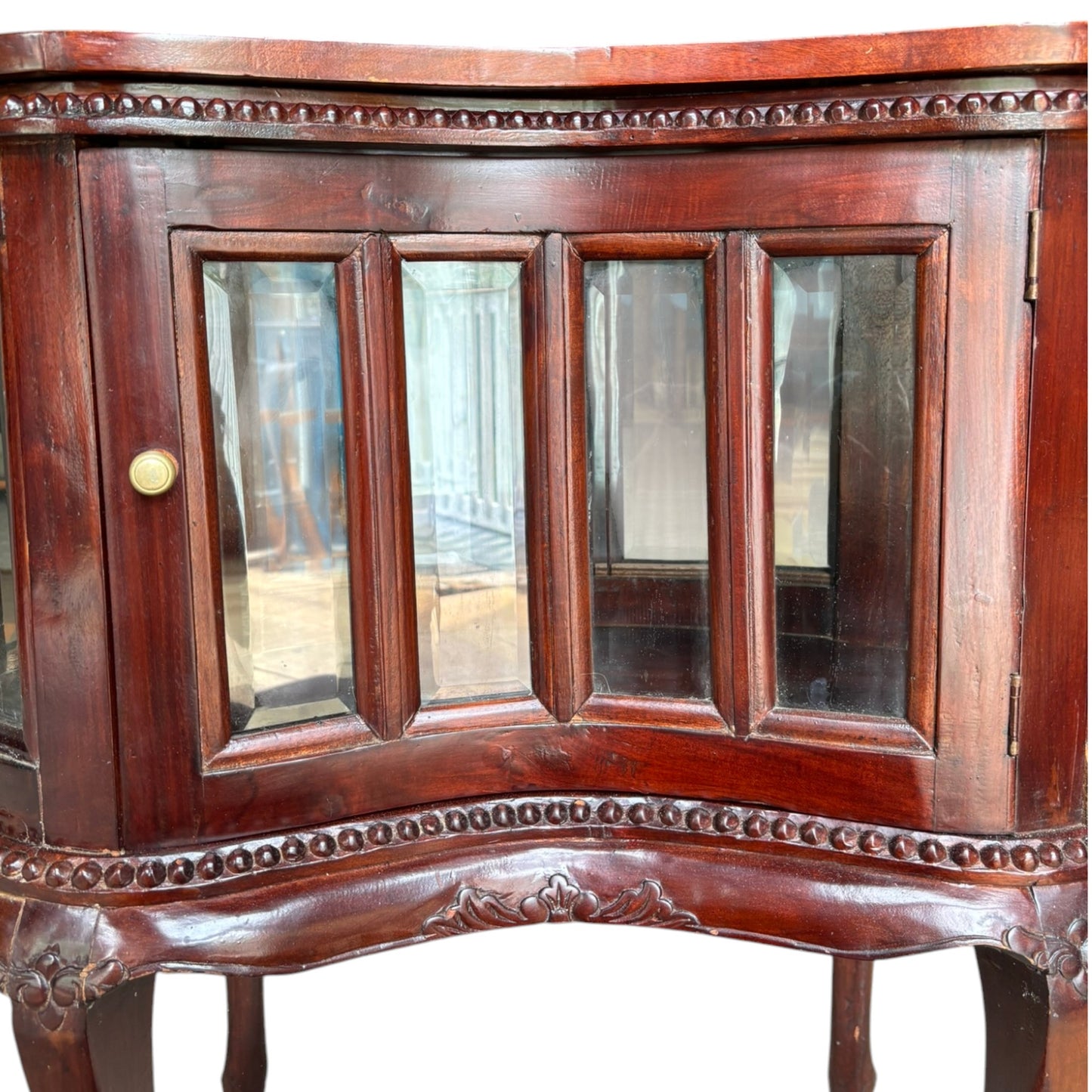 Vintage Mahogany Queen Anne Style Vitrine Cabinet
