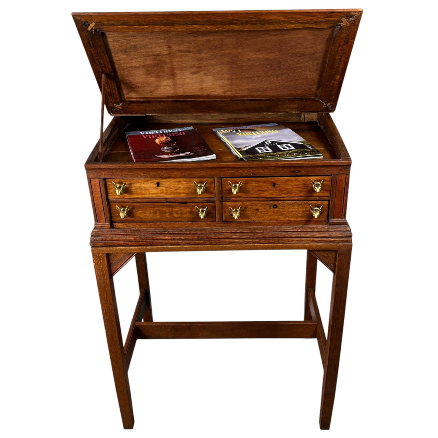Antique Oak Spool Cabinet on Stand