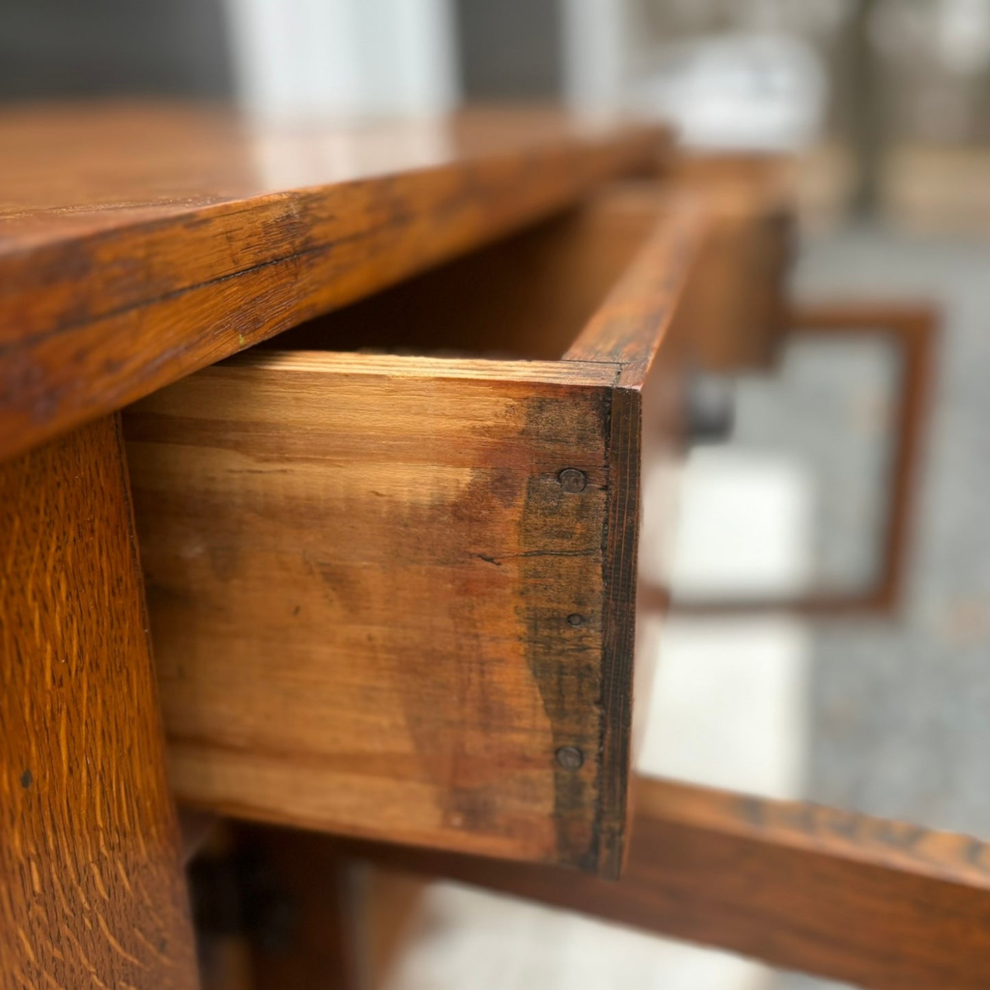 Vintage Arts & Crafts Style Tiger Oak Credenza Cabinet