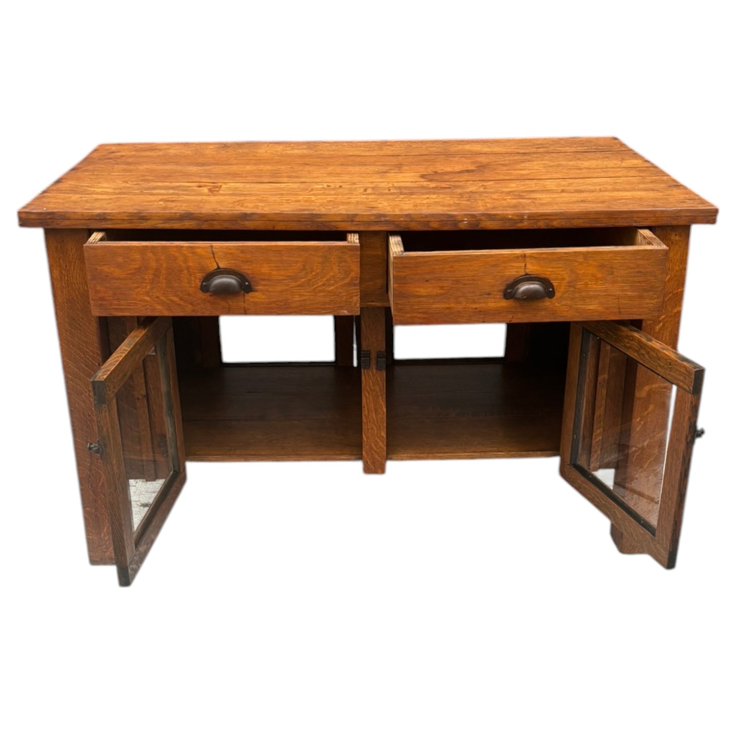 Vintage Arts & Crafts Style Tiger Oak Credenza Cabinet