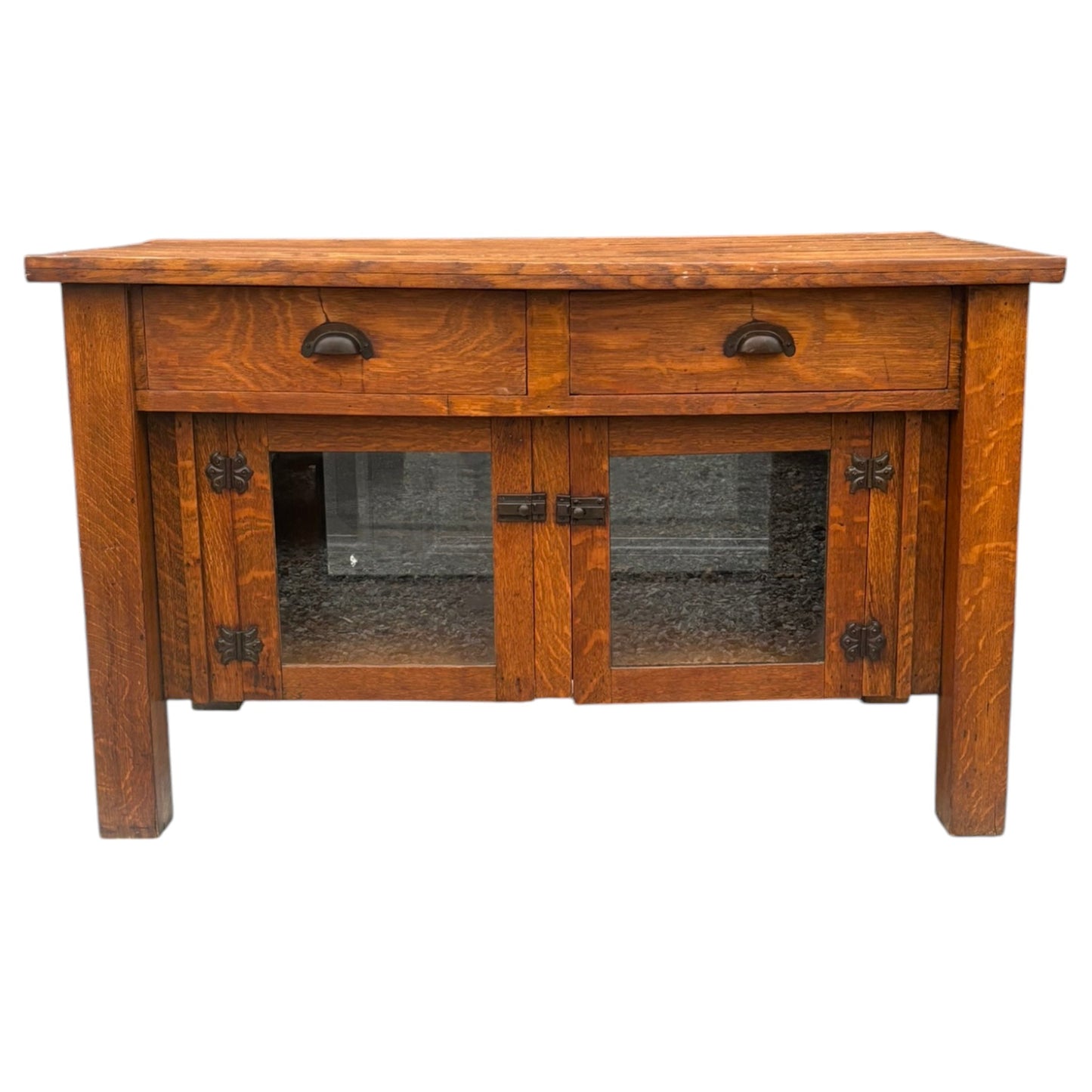 Vintage Arts & Crafts Style Tiger Oak Credenza Cabinet