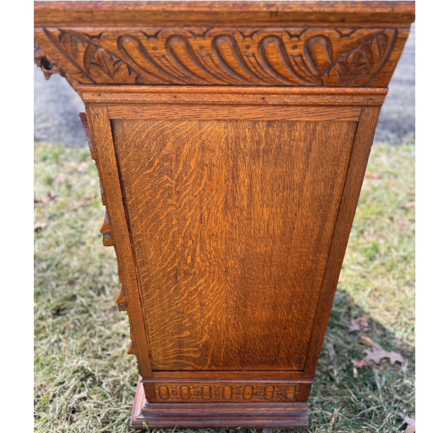 Antique Mechelen Style Hunt Cabinet With Stained Glass Doors