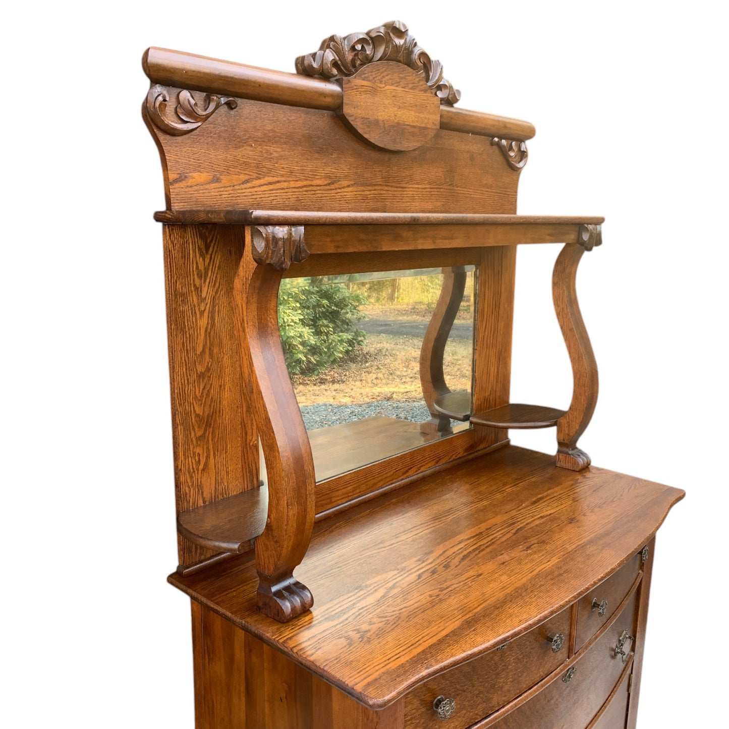 Antique Carved Oak Sideboard with Mirror Backsplash