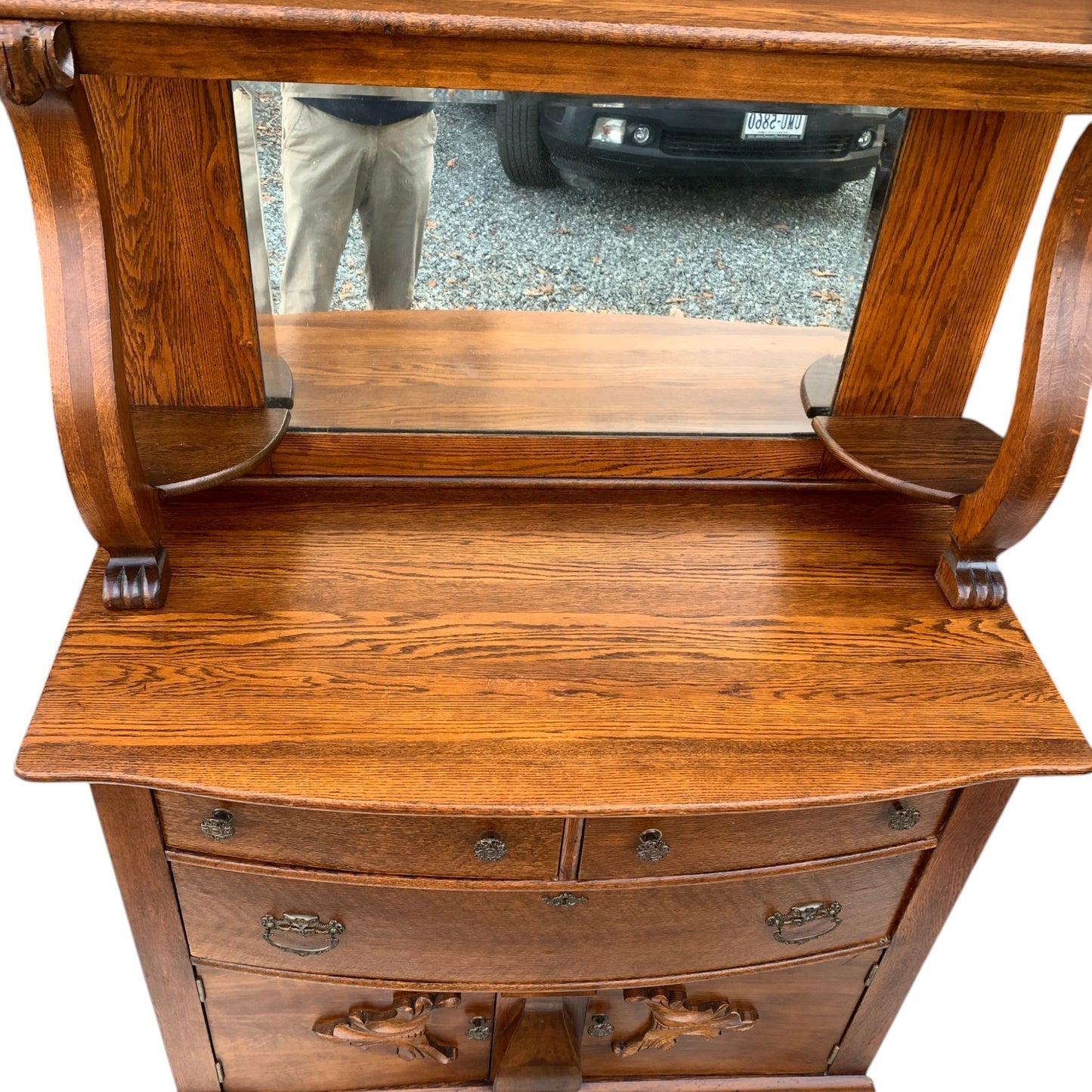 Antique Carved Oak Sideboard with Mirror Backsplash