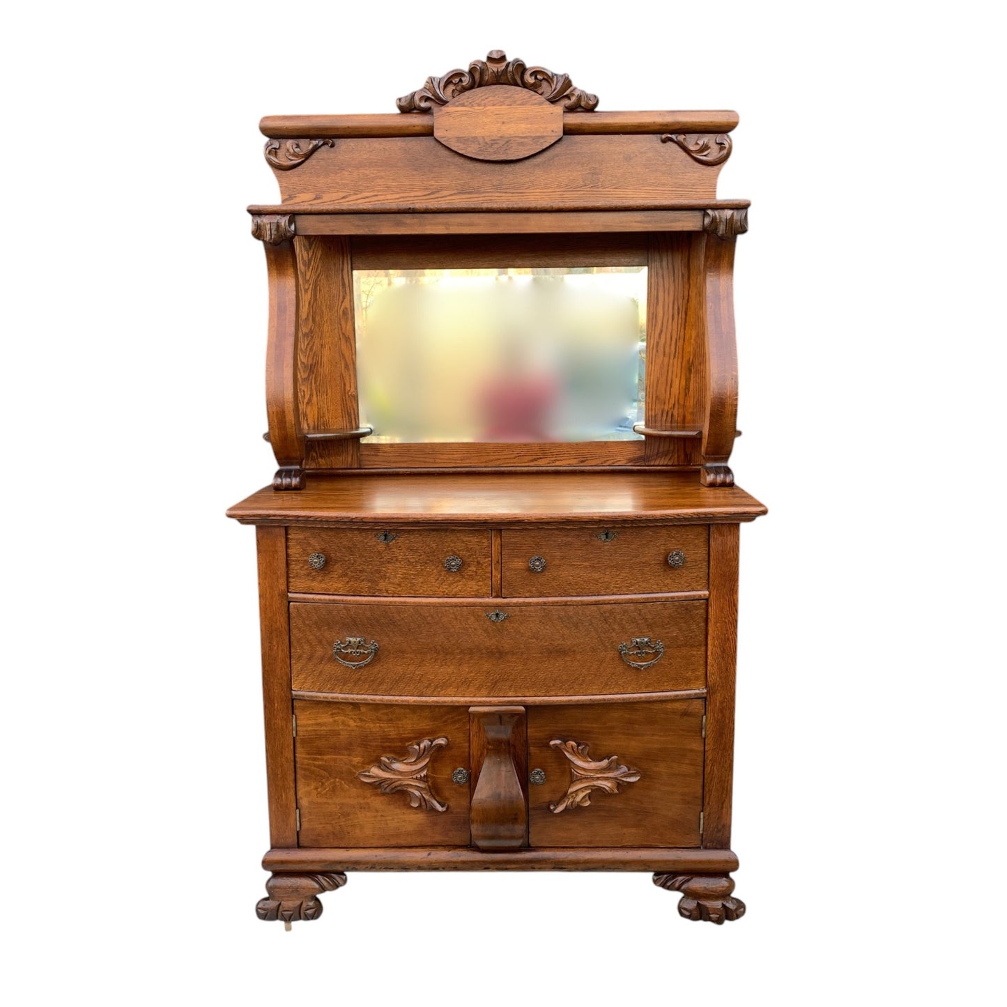 Antique Carved Oak Sideboard with Mirror Backsplash