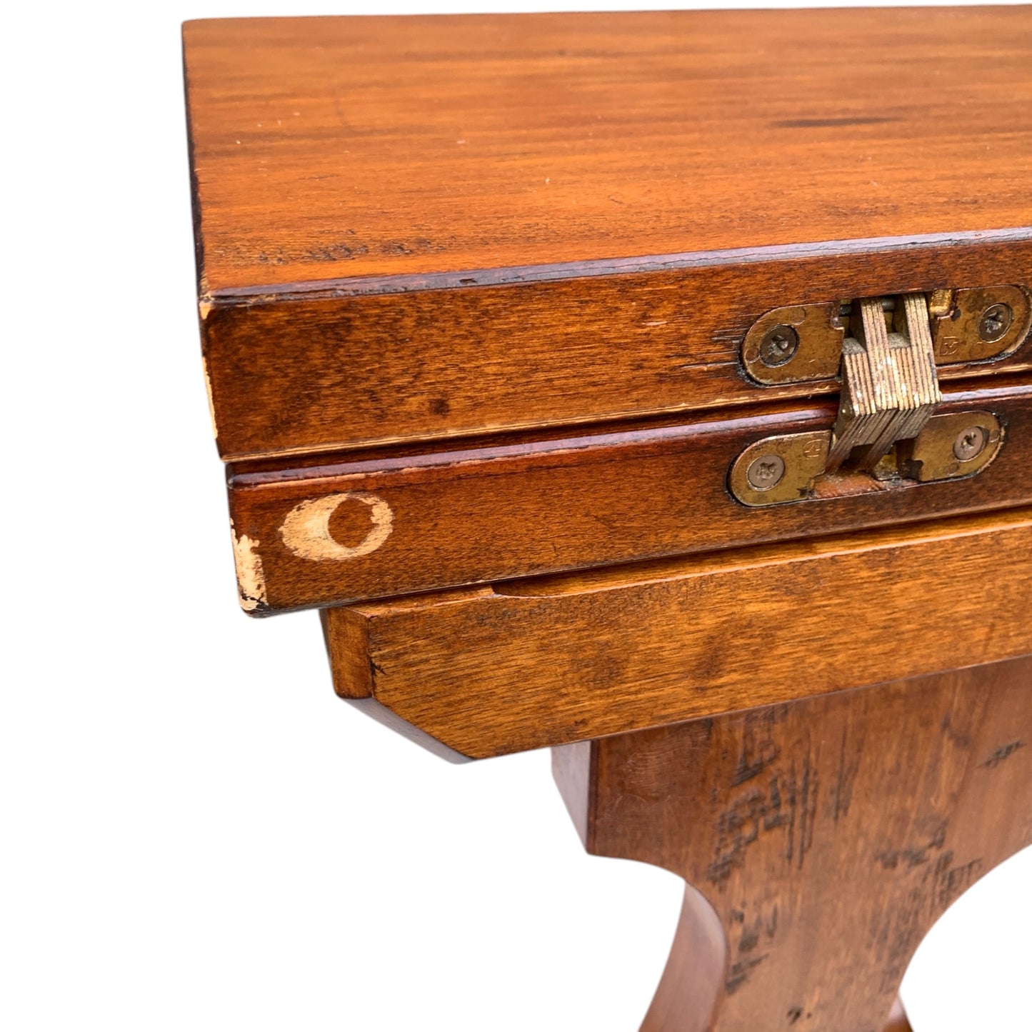 Unique "Fratino" Console Table With Fold-Over Top, Iron Supports, and Lyre-Shaped Hinged Legs