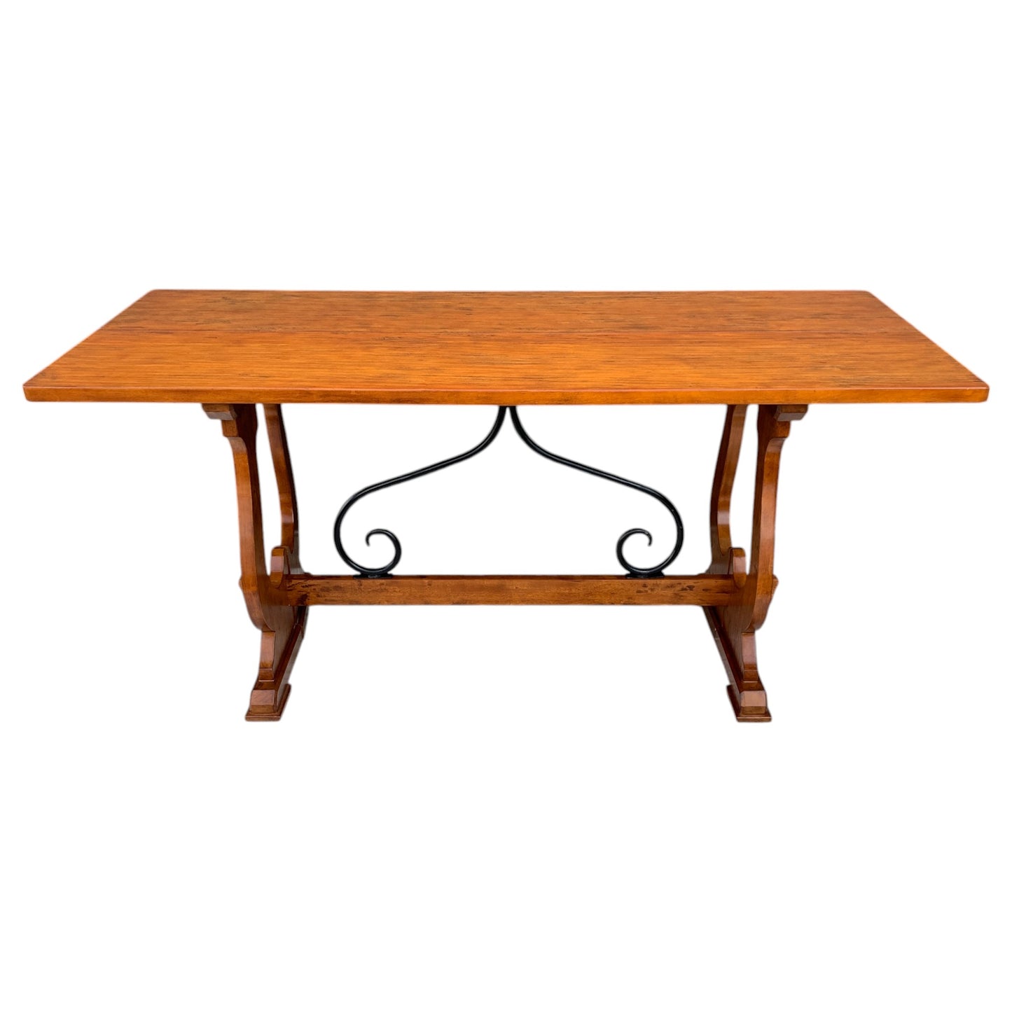 Unique "Fratino" Console Table With Fold-Over Top, Iron Supports, and Lyre-Shaped Hinged Legs