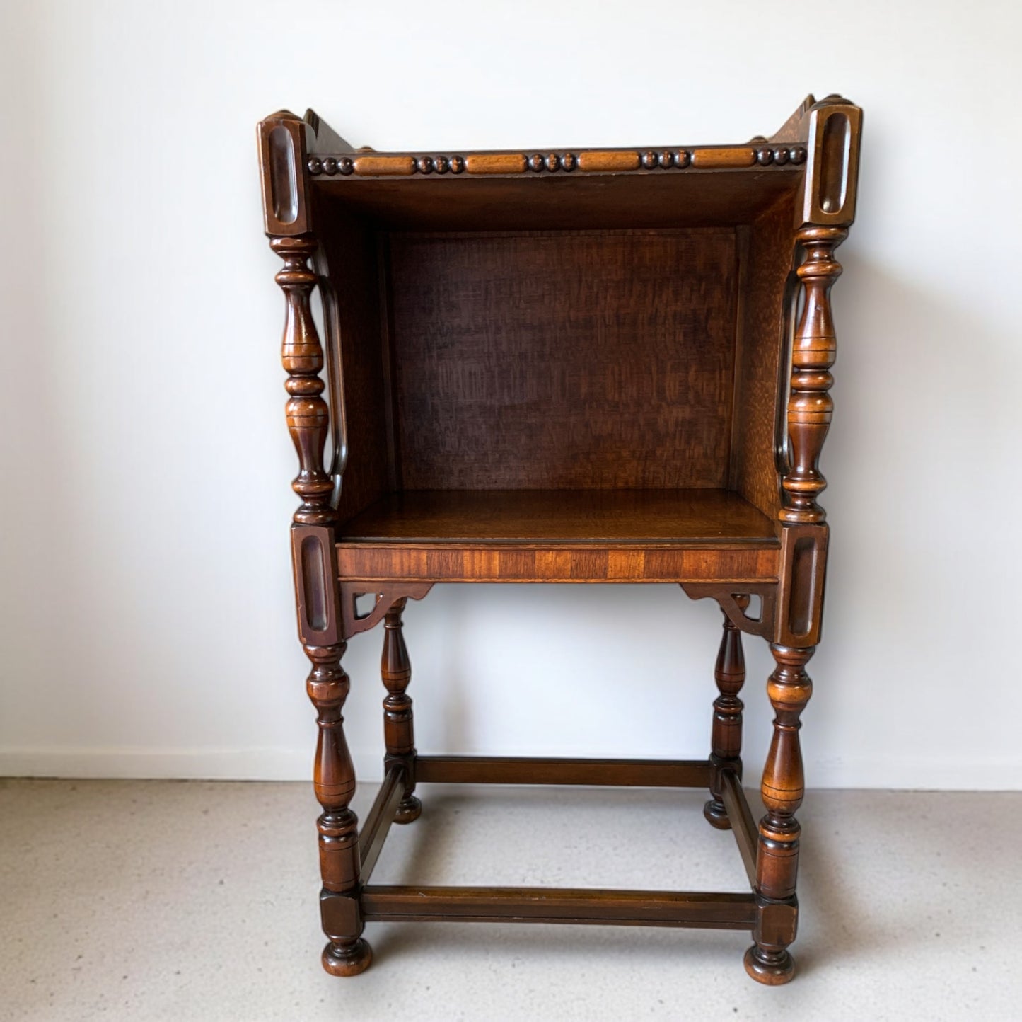 Antique Side Table with Open Cabinet