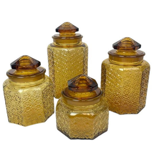 L E Smith Daisy and Button Glass Jars