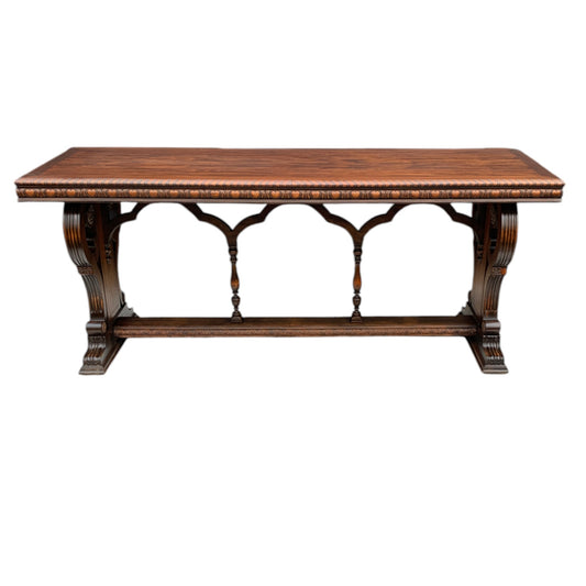 Antique Carved Walnut Jacobean Style Library Table