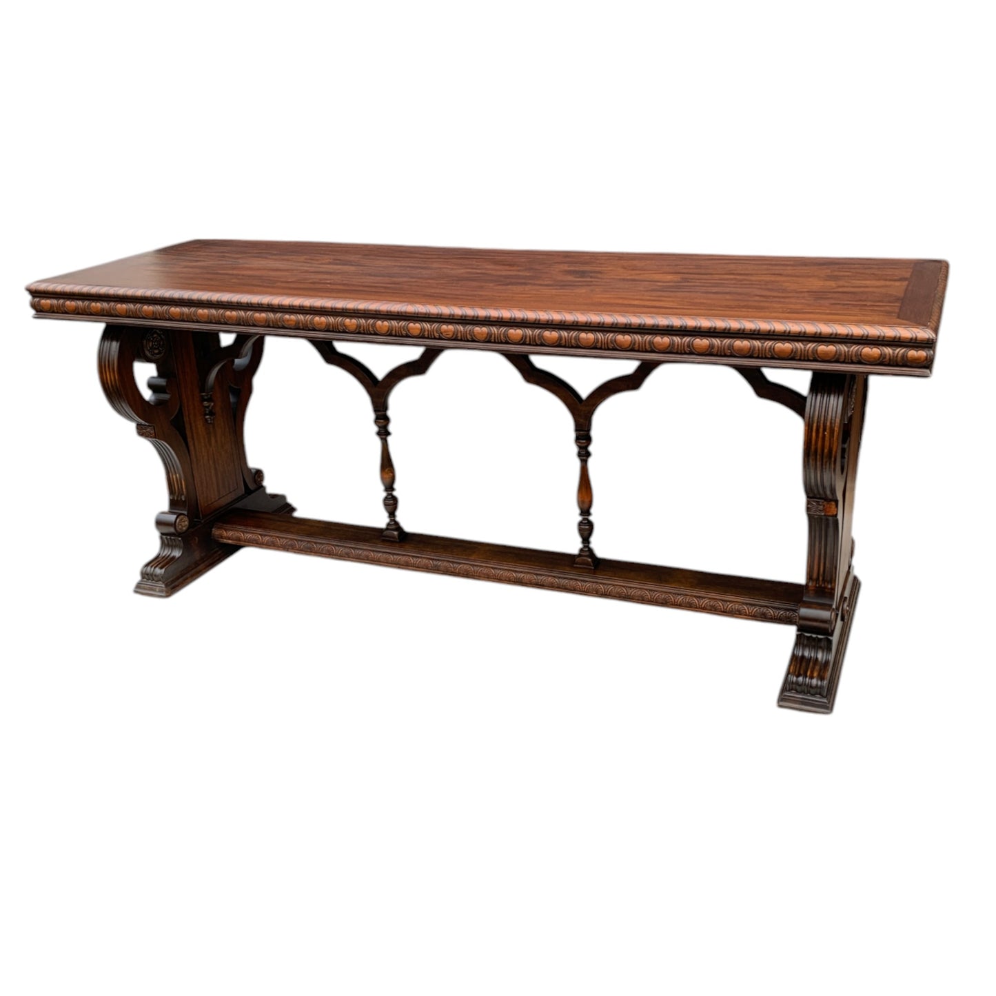 Antique Carved Walnut Jacobean Style Library Table