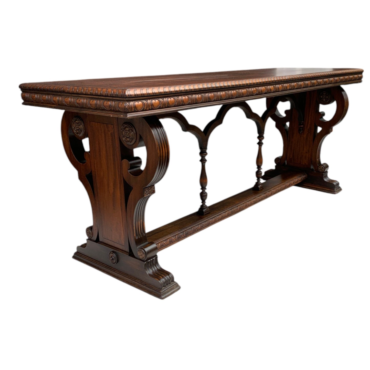 Antique Carved Walnut Jacobean Style Library Table