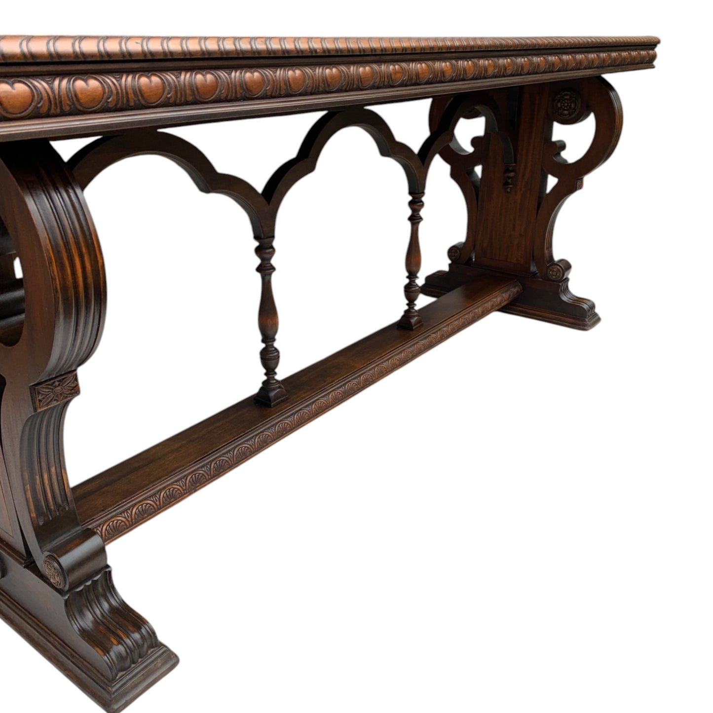 Antique Carved Walnut Jacobean Style Library Table