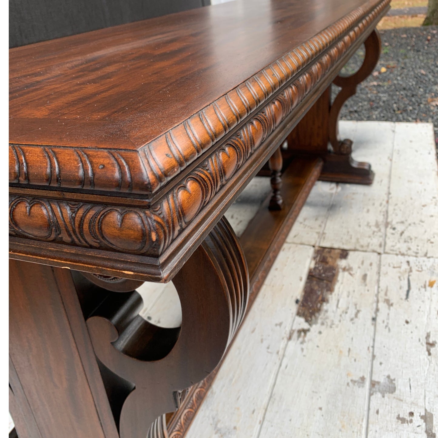 Antique Carved Walnut Jacobean Style Library Table