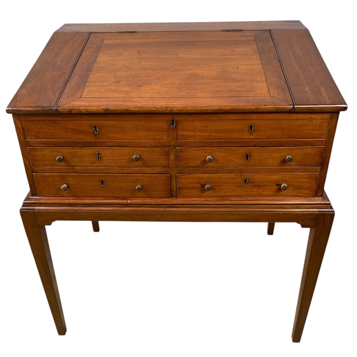 Antique English Slant Front Mahogany Desk on Stand