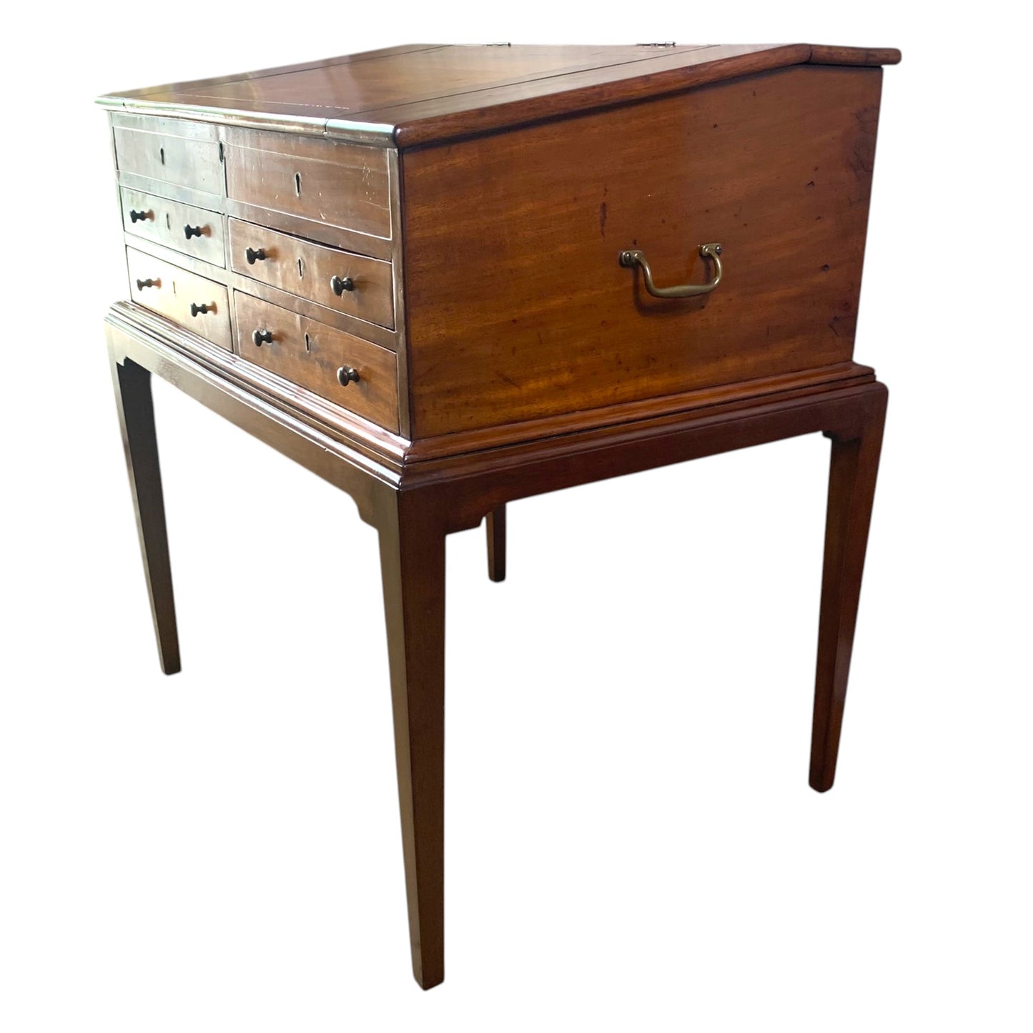 Antique English Slant Front Mahogany Desk on Stand