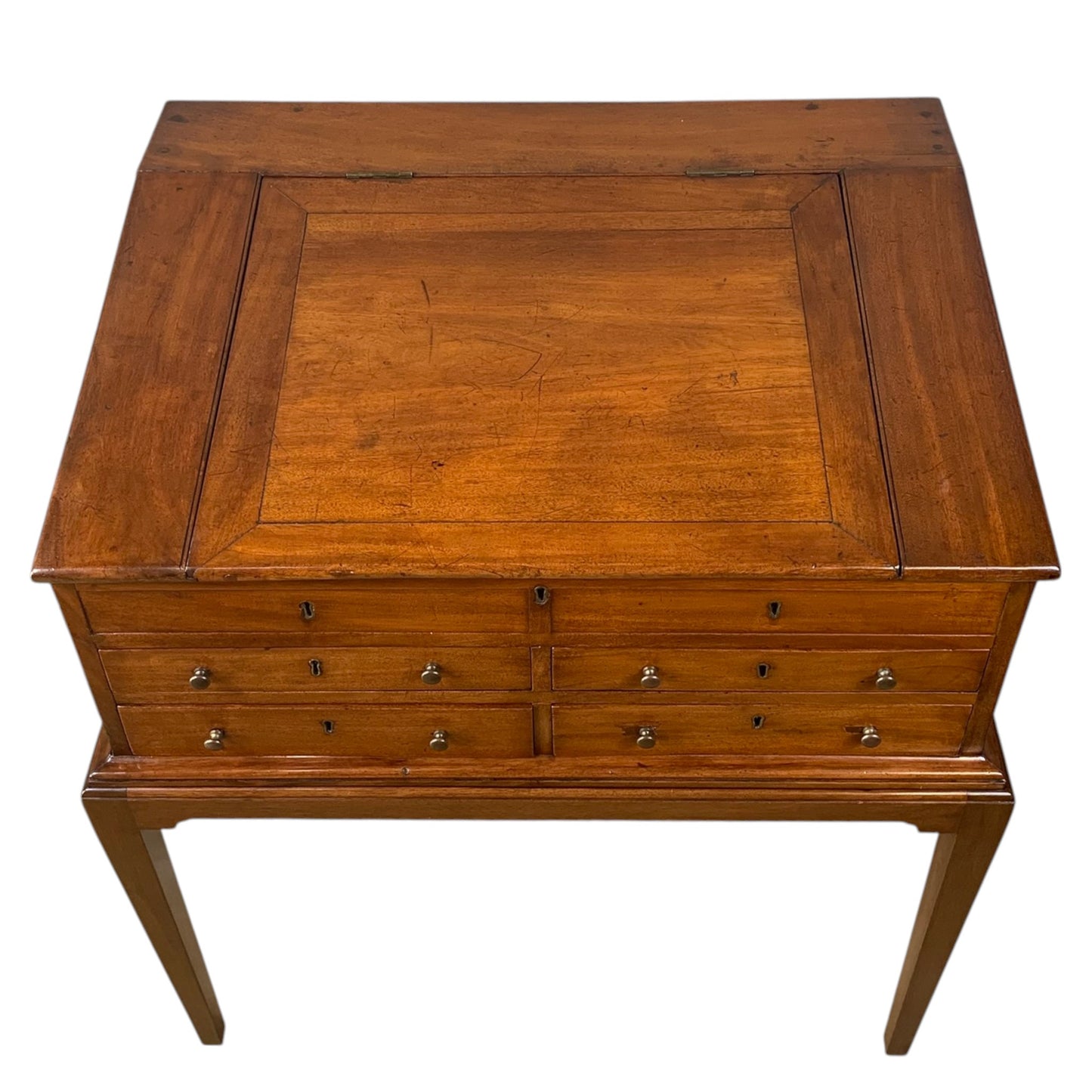 Antique English Slant Front Mahogany Desk on Stand