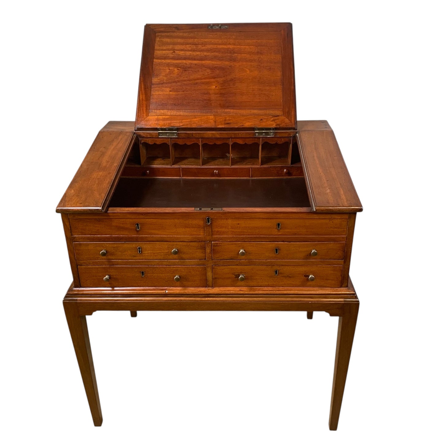 Antique English Slant Front Mahogany Desk on Stand