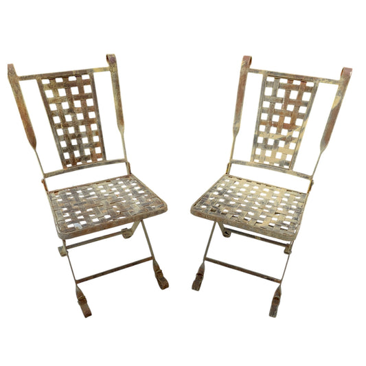 Early 20th Century Metal Garden Folding Chairs - Set of 2