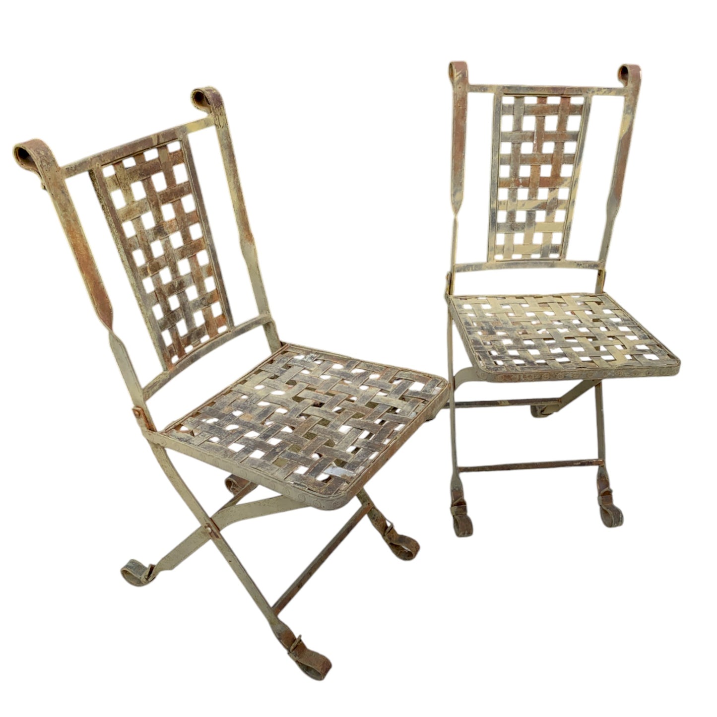 Early 20th Century Metal Garden Folding Chairs - Set of 2