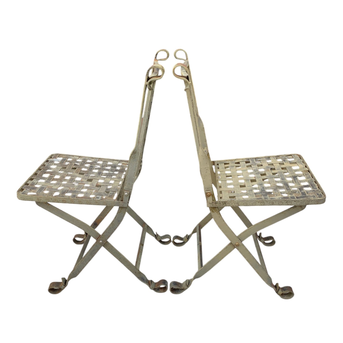 Early 20th Century Metal Garden Folding Chairs - Set of 2
