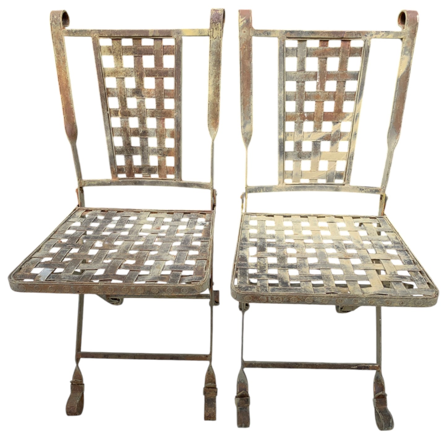 Early 20th Century Metal Garden Folding Chairs - Set of 2